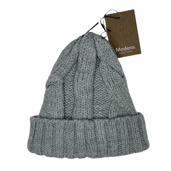 Modena chunky knit cable knit gray beanie hat - Picture 1 of 4